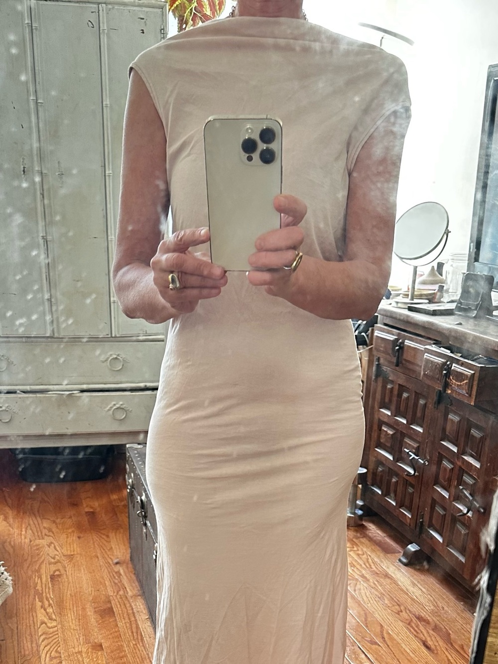 Minimal Sleeveless Light Mauve Midi Dress Darkshadow by Rick Owens
